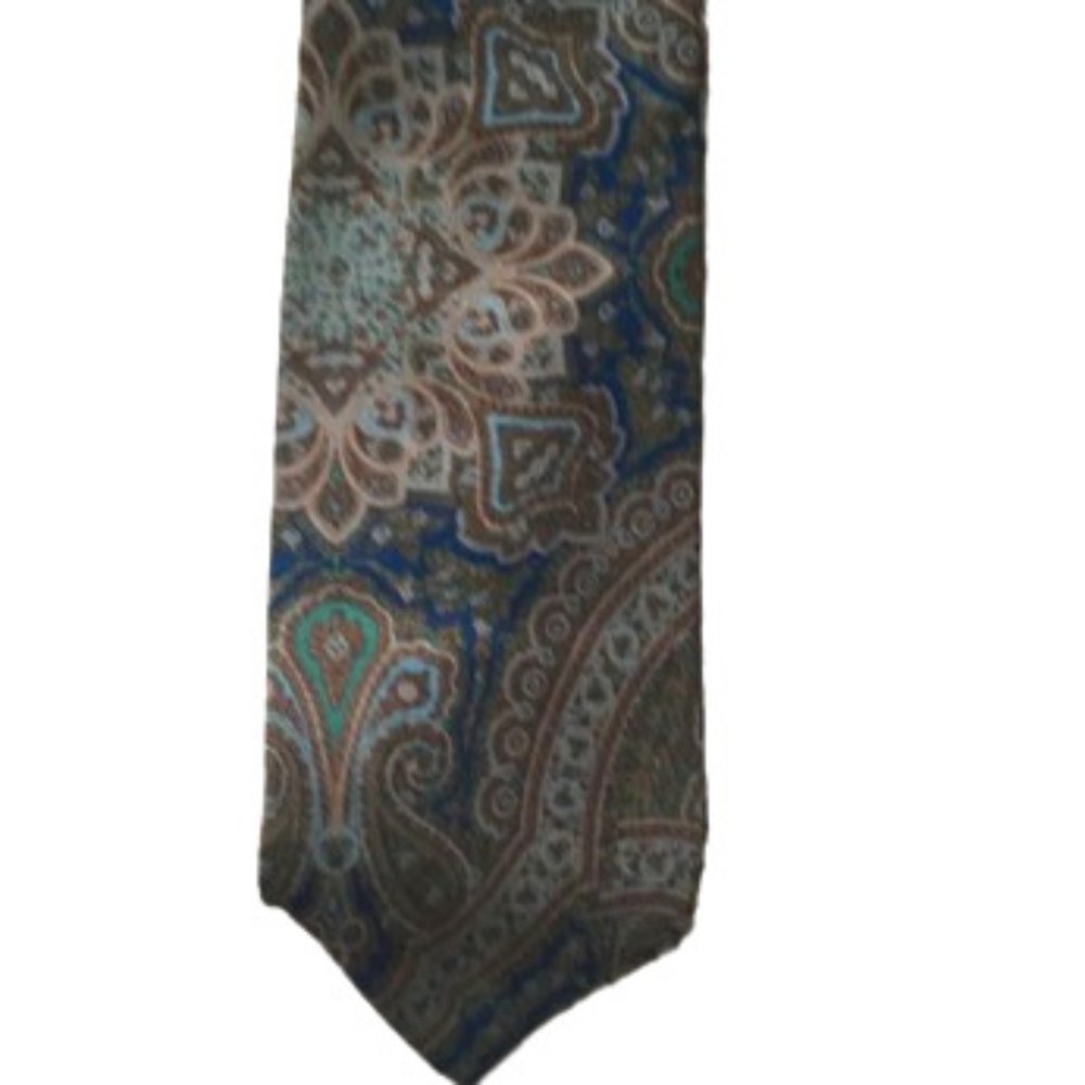 Resilio Tie - Browns, Blues (Navy/Turquoise) - Narrow - EUC